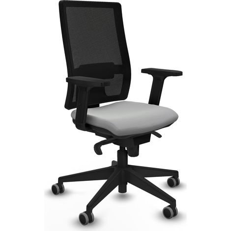 Horna sincro malla negra similpiel gris claro brazos 2D base piramidal  ruedas 65mm engomadas (1/5)