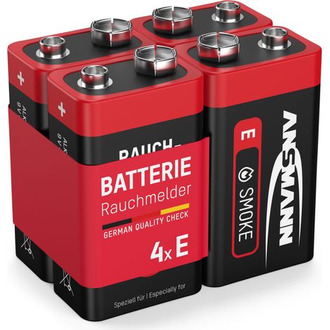 ANSMANN Rauchmelder Alkaline Batterie 9V E-Block, 4 Stück