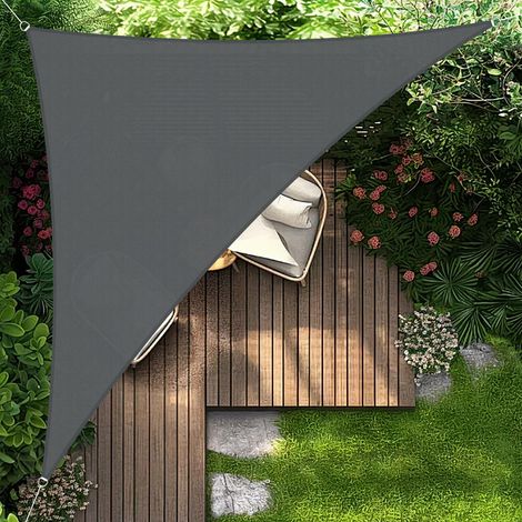 Voile d'ombrage Triangulaire 4x4x5.65m Imperméable,Toile Ombrage 160 g/m² Protection UV 95% pour Jardin,Terrasse,Balcon,Extérieur,Cordon de Montage Inclus,Anthracite (1/5)