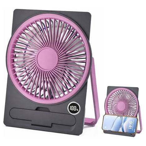 Ventilateur de Bureau, Ventilateur USB Silencieux, Mini Ventilateur Silencieux 5 Vitesses, avec Affichage LED, Petit Ventilateur Portable pour Bureau, Maison, Chambre à Coucher (Violet)