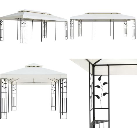 Belvédère à double toit blanc 6x3 m acier - Abri extérieur - Toiture en polyester (1/5)