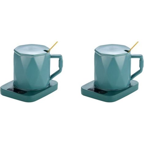 2X Tasse chauffante, 55°C, plaque aluminium, prise EU, vert, pour bureau maison