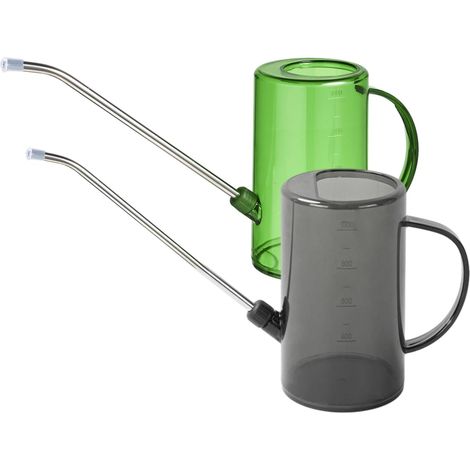 2 Gießkannen mit langem Ausguss – 1 l – Edelstahl + Kunststoff – ergonomischer Griff – Haus/Garten