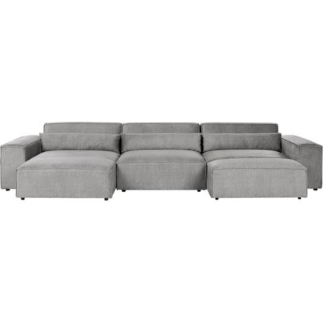 Moderno sofá esquinero modular 3 plazas con otomana tapizado de tela gris derecho Hellnar (1/5)
