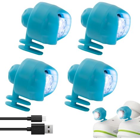 4er-Pack Crocs-Lichter, wiederaufladbar über USB, 4–12 Stunden, IPX5 wasserdicht, 3 Modi, Croc-Schuh-Lichter für Außendekoration, Hundespaziergänge, Camping, Wandern (1/5)