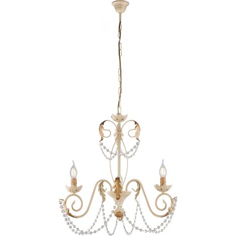 Lampadario in ferro Avorio Decape Oro strass damasco tre luci 47x h60 cm (1/3)