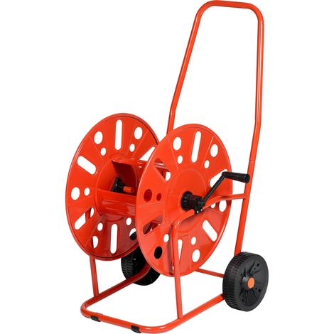 Carrello Avvolgitubo Manuale con Ruote 80 mt Tubo Ø3/4” in Acciaio Verniciato Rosso Agrati