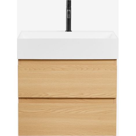 Ensemble de meuble de salle de bain en bois et placage de frêne avec lavabo intégré Ona SKLUM