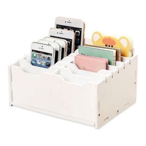 FENOPLASTICASupport de téléphone portable à 12 compartiments, boîte de rangement pour téléphone portable, calculatrice de bureau en bois, support de téléphone portable, organisateur de bureau (1/5)
