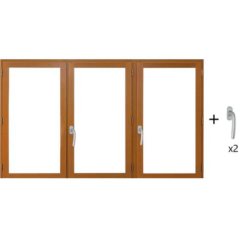 Gd Menuiseries – Fenêtre bois 3 vantaux H125 x L180 cm – Meranti – Vitrage isolant 4/16/4 – Coefficient Uw 1,5 W/m².K – Traitement FIH (1/5)