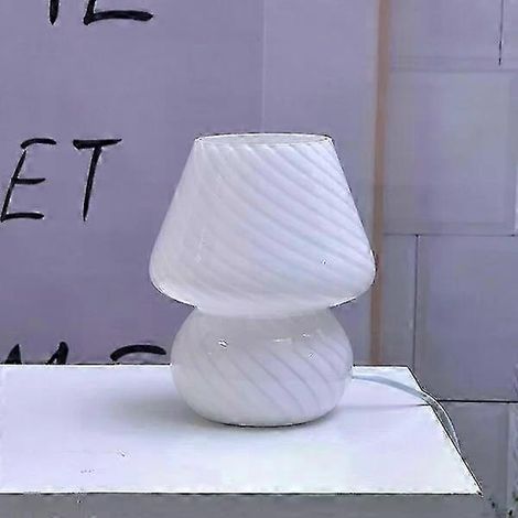 Lampe de chevet champignon en verre, style vintage à rayures blanches, protectrice des yeux et économe en énergie (1/4)