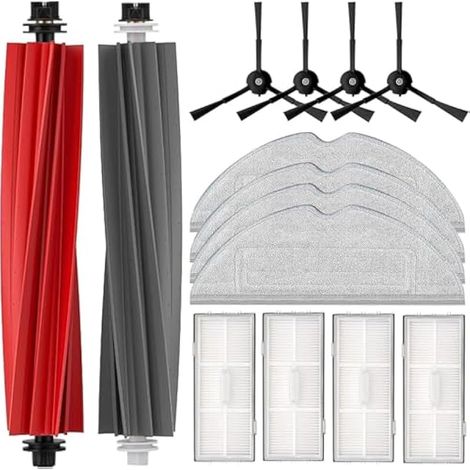 Accessoires de rechange pour aspirateur Xiaomi Roborock S8/S8+/S8 Plus, contient 4 lingettes, 2 brosses latérales, 2 brosses principales (brosses en caoutchouc), 4 filtres HEPA (12 pièces) (1/5)