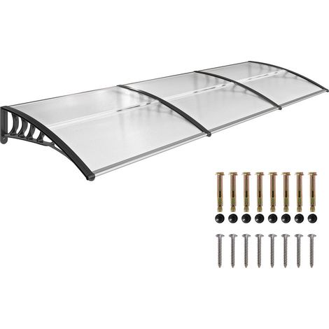 Auvent de porte marquise extérieure AoSenYunZhou 295x90 cm polycarbonate et aluminium avec support mural blanc (1/5)
