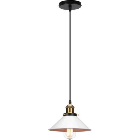 Yowei Lampe Suspension Vintage Blanc,Lustre Suspension Industrielle Retro E27 Plafonnier Style Edison pour Salon Chambre,22CM (1/4)