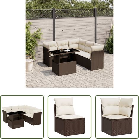 vidaXL Set Divano da Giardino 6 pz con Cuscini Marrone in Polyrattan (1/5)