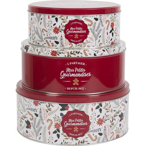 Lot de 3 boîtes de Noël en métal MES PETITES GOURMANDISES rouge (1/3)