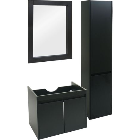 Ensemble pour salle de bain HHG-632, lavabo miroir mural armoire suspendue meuble de salle de bain, MVG mélaminé, noir