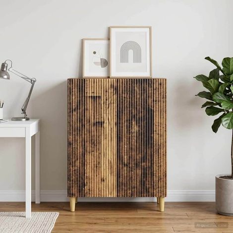 Buffet vintage en bois d’ingénierie avec rangement, 2 portes, bois ancien, 66 x 34,5 x 90 cm - PANGIVO (1/5)