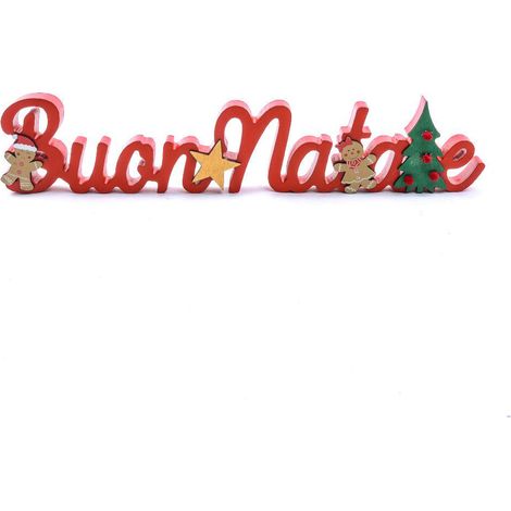 Scritta decorativa "Buon Natale" in legno per decorazione natalizia -39 cm