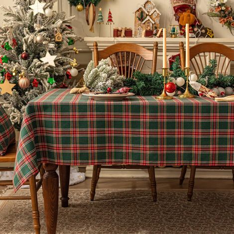 Nappe rectangulaire à carreaux tartan de Noël - Nappes de Noël à carreaux (1/5)