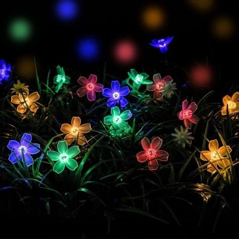 Guirlande Lumineuse Solaire D\'extérieur 7m 50 LED Coloré, Guirlande Étanche Fleurs de Cerisier Forme, 8 Modes Lumière de Jardin