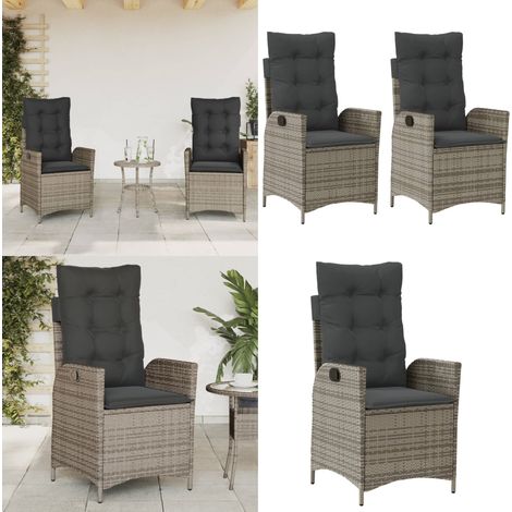 Chaises inclinables de jardin lot de 2 et coussins gris rotin - Chaise de jardin avec coussin - Chaise de jardin gris (1/5)