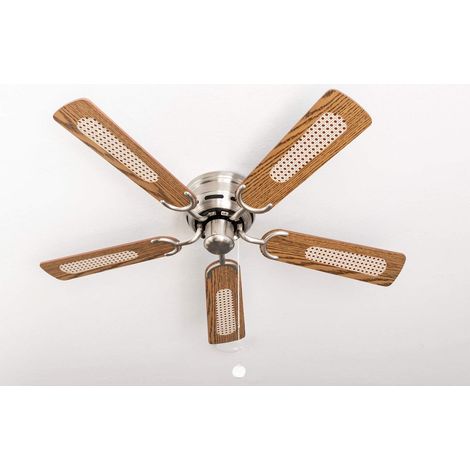 Pepeo Ventilatore a soffitto Kisa Deluxe nichel spazzolato senza luce - ala quercia/noce con interruttore a tirare incluso (1/4)