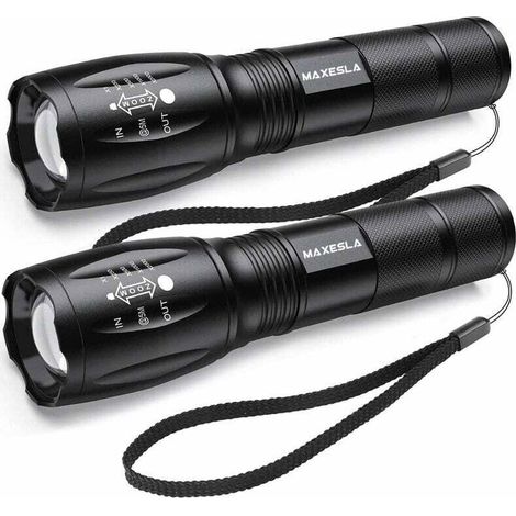 Extrem leistungsstarke LED-Taschenlampe – 2000 Lumen, IP65 wasserdicht, zoombar, 5 Leuchtmodi (2er-Pack)