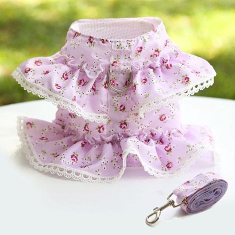 Harnais Chien - Collier Harnais Réglable en Polyester et Coton - Pour Chiens Petits et Moyens comme Chihuahua et Poméranien - Floral - Taille S M L (1/5)