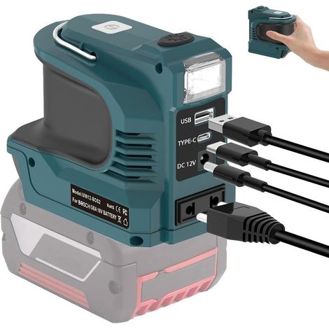 Onduleur pour batterie Bosch 18 V, 180 W DC 18 V vers AC 220 V, générateur de puissance portable, adaptateur de chargeur avec ports USB, prise de type C et AC (1/4)
