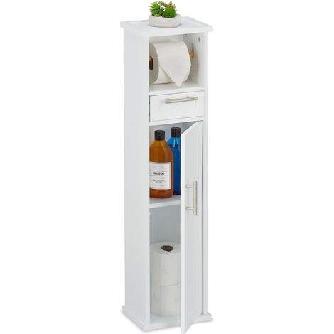 Mueble de baño con espacio de almacenamiento y portarrollos.