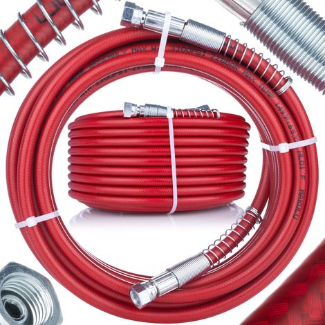 Rosfix Farbspritzschlauch 20 m Rot – 1/4" Innengewinde, 228 bar  Stahlummantelt & Drehgelenke  Flexibel & Abriebfest  Für Airless Farbspritzgeräte  Lackierzubehör