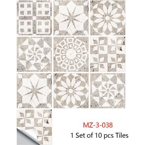 Stickers Carrelage Cuisine, 10 pièces Autocollant en Tuile Auto-Adhésif Sticker Imperméable en PVC Autocollants de Carreaux Carrelage Adhesif Mural pour Salle de Bains et Cuisine (1/3)