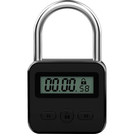Elektronisches Vorhängeschloss mit Timer - USB-wiederaufladbares LCD-Digitalschloss (Schwarz)