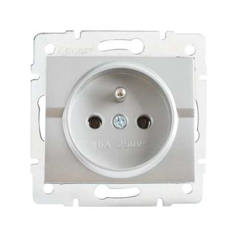 Prise murale française - Terre type E - Encastrée - Argent - 16A - Design moderne (1/3)