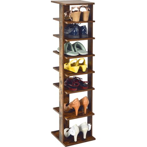 COSTWAY 7-Tier Shoe Rack, Freestanding Wooden Shoe Shelf Storage Stand, Single/Double Row Corner Shoes Organiser Unit for Home Hallway Entryway Closet (27 x 26 x 110cm, Rustic Brown) (1/5)