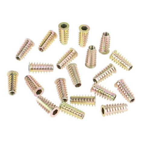 20 écrous à tête hexagonale en alliage de zinc M625 mm pour meubles, filetés pour inserts en bois