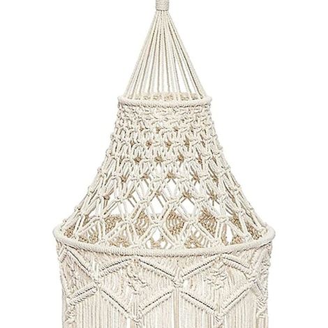 HOXILEELEO - Abat-jour fait main en macramé, tissu tissé à pompon, pour lampe suspendue, décoration de jardin, 1 pièce beige (1/5)