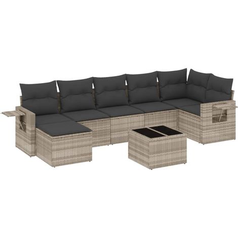 Maison Exclusive - Set Divano da Giardino 8pz con Cuscini Grigio Chiaro Polyrattan (1/5)