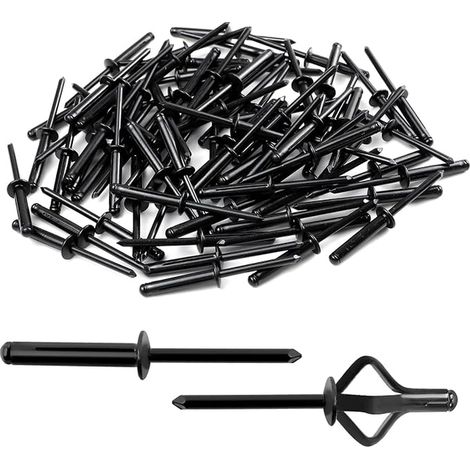 Ø4.8 x 25 mm Rivets Noir, Rivet Plaque Immatriculation, Aluminium Rivet de Plaque pour Industrie, Construction, Ameublement, Automobile