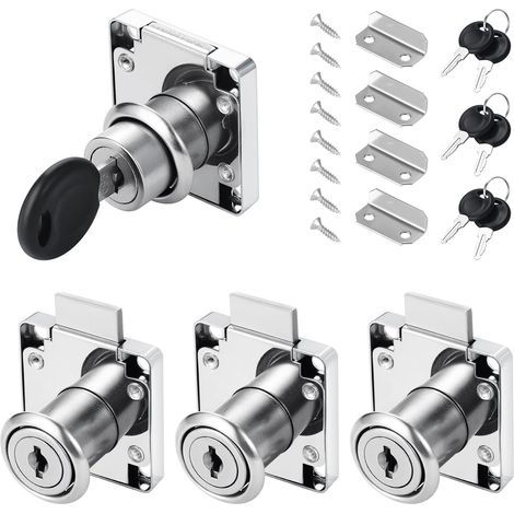 4-Piece Office Drawer Lock Set, 22mm Cam Lock, Cam Lock with Different Keys, Furniture Lock for Drawers, Doors, Mailboxes, Cabinets, Cupboards, Silver (1/5)