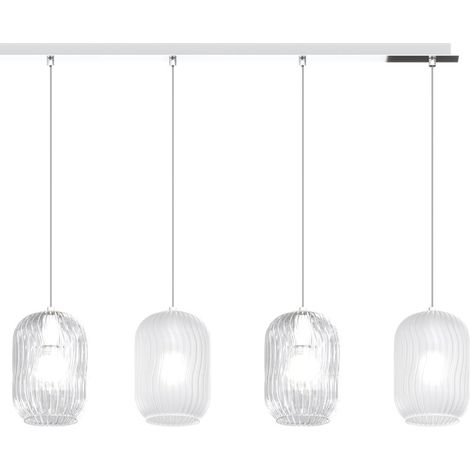 Sospensione Contemp Tender Metallo Cromo Vetro Bianco E Trasparente 4 Luci E27 (1/3)
