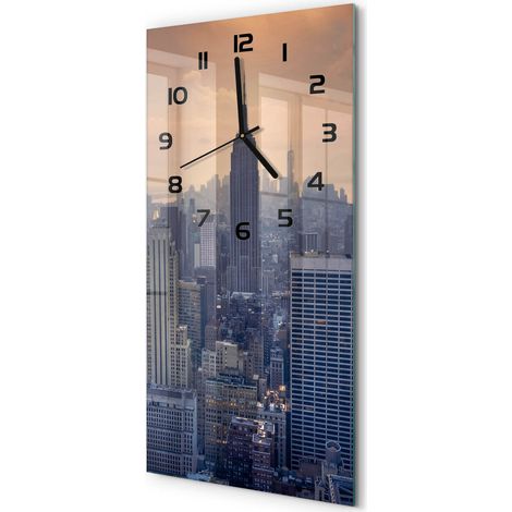 Horloge Murale Rectangulaire Verticale Format Élancé Verre Trempé Manhattan, New York 30x60 cm (1/5)