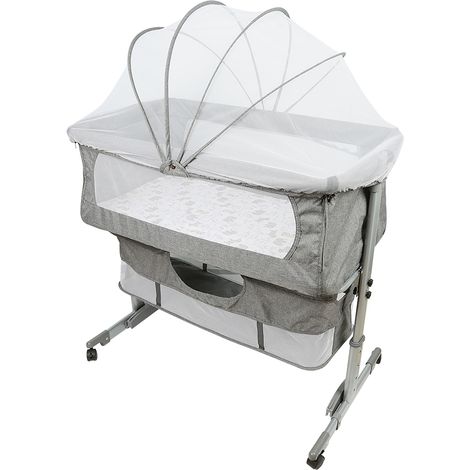Skecten® Babywiege, Reisebett für Babys mit Matratze,Babybett 4 Räder,Schaukelsystem,Höhenverstellung,Moskitonetz(Grau) (1/5)