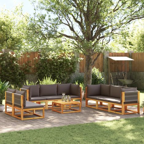Conjunto de sofá de jardín de 9 piezas con cojines de madera de acacia y cuerda vidaXL (1/5)