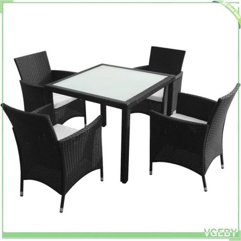Ensemble à manger extérieur 5 pcs - FAFEICY - 43122 - Résine tressée noire - Table 90x90 cm - Coussins polyester (1/5)