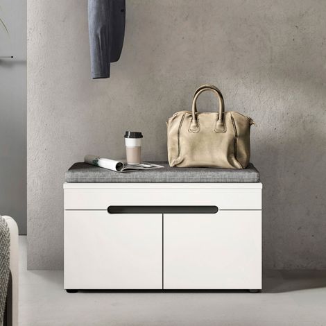 Banc à chaussure avec coussin 80x37x45cm décor blanc - KANUT