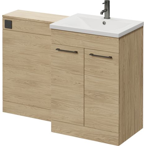 Napoli 460 Cento Light Oak 1200mm 2 Door Vanity Unit Toilet Suite with Glide Basin - 1200mm - Gunmetal Grey 160mm HandleWithout Kingston Toilet Pan