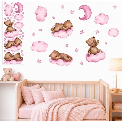 Star, Moon, and Teddy Bear Wall Stickers, Removable PVC Children's Wall Decals, Wall Decoration for Baby's Room, Children's Room, Wardrobe, and Door, Decorative Cloud, Star, and Moon Stickers (1/5)