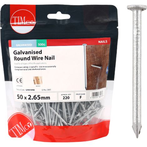 Timco Galvanised Round Wire Nails - 50 x 2.65mm (500g Bag) (1/3)